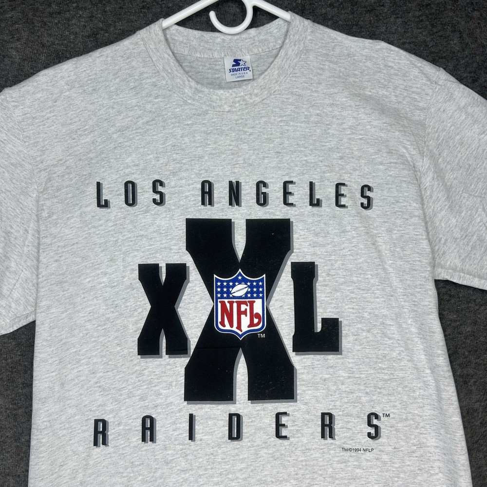 Vintage Starter T Shirt Mens Large Gray Los Angeles Raiders Football made in usa